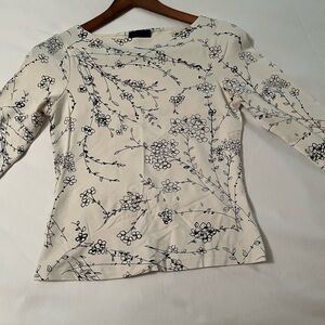 The Limited Cream and Blue Fitted 3/4 Sleeve Blouse